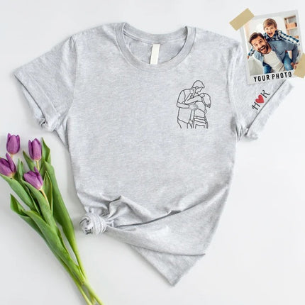 Personalised Couple Portrait T-Shirt, Embroidered Sketch from Photo Shirt, Custom Couple Matching Tees, Memorial Anniversary Gift for Him