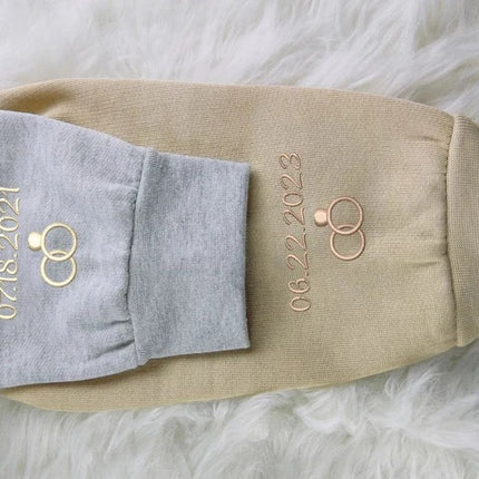 Embroidered Wifey/Hubby Matching Hoodies, Personalised Name Anniversary Date Hoody, Custom Couple Wedding Jumpers, Mr and Mrs Memorial Gifts