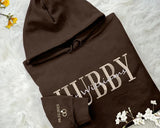 Embroidered Wifey/Hubby Matching Hoodies, Personalised Name Anniversary Date Hoody, Custom Couple Wedding Jumpers, Mr and Mrs Memorial Gifts