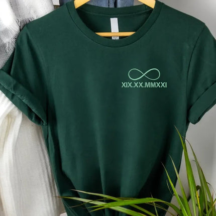 Embroidered Infinity Symbol Shirt, Personalised Roman Numeral Date Shirt, Couple Initials Anatomy Heart Tops, Wedding Date Anniversary Gifts