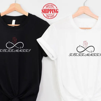 Personalised Anniversary Date Shirt, Embroidered Roman Numeral Heart Shirt, Custom Initials Infinity Couple Tops, One year Anniversary Gifts