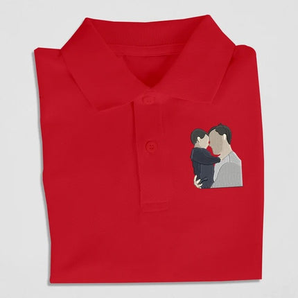 Custom Family Photo Portrait Shirt, Personalised Embroidered Sketch Polo Shirt, Name Initial Matching T-Shirt, Unique Father Birthday Gifts