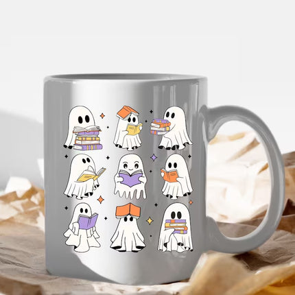 Halloween Ghost Bookish Mug, Cute Boo Ghost Book Reading Mug, Funny Fall Printed Cup, Spooky Season Mug, Halloween Book Lovers Coffee Mug