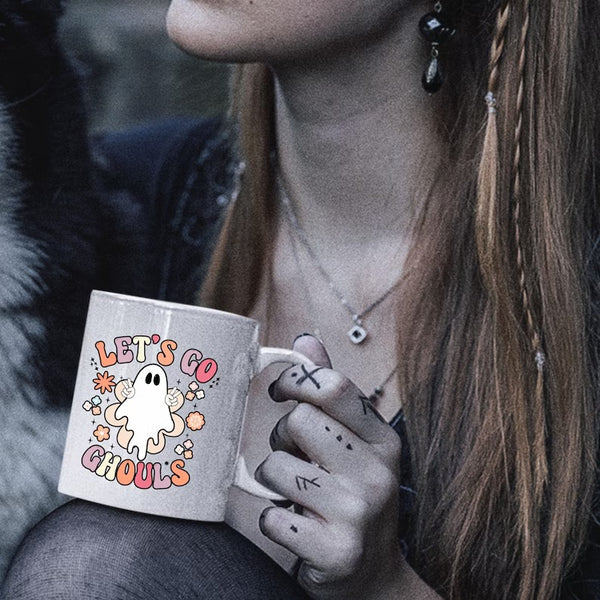 Lets Go Ghouls Halloween Mug, Spooky Boo Ghost Coffee Mug, Retro Funny Ghost Ceramic Printed Mug, Fall Halloween Coffee Cup, Halloween Gifts