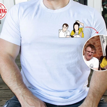 Personalised Portrait From Photo Shirt, Custom Couple Printed Sketch T-Shirt, Faceless Family Portrait Tops, Best Anniversary Gift for Him