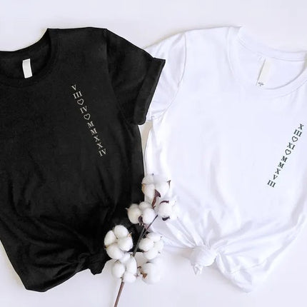 Custom Roman Numeral Matching Shirt, Embroidered 2nd Anniversary Date Shrit, Personalised Couple Wedding Shirt, Long Distance Gift for Him