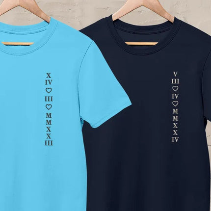 Custom Roman Numeral Matching Shirt, Embroidered 2nd Anniversary Date Shrit, Personalised Couple Wedding Shirt, Long Distance Gift for Him