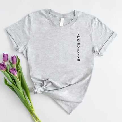 Custom Roman Numeral Matching Shirt, Embroidered 2nd Anniversary Date Shrit, Personalised Couple Wedding Shirt, Long Distance Gift for Him