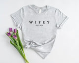 Custom Hubby/Wifey Printed T-Shirt, Personalised Special Est Date Shirt, Wifey Wedding Hen Do Tees, Bride and Groom Couple Matching Shirts