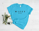 Custom Hubby/Wifey Printed T-Shirt, Personalised Special Est Date Shirt, Wifey Wedding Hen Do Tees, Bride and Groom Couple Matching Shirts