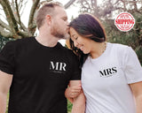 Mr. Mrs Est Shirt, Personalised Est Date Printed T-Shirt, Husband & Wife Couple Matching Tees, Bride and Groom Honeymoon Shirt, Gift for Him