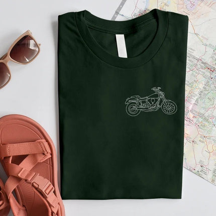 Custom Embroidered Motorbike Shirt, Personalised Bike Sketch form Photo T-Shirt, Couple Matching Initials Pullover Tees, Gift for Husband