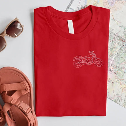 Custom Embroidered Motorbike Shirt, Personalised Bike Sketch form Photo T-Shirt, Couple Matching Initials Pullover Tees, Gift for Husband