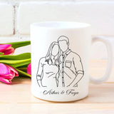 Custom Photo and Name Coffee Mug, Personalised Line Art Portrait from Photo Mug, 11oz Ceramic Coffee Lovers Cup, Anniversary Gift for Him