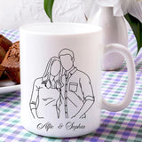 Custom Photo and Name Coffee Mug, Personalised Line Art Portrait from Photo Mug, 11oz Ceramic Coffee Lovers Cup, Anniversary Gift for Him