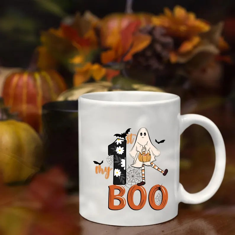 My 1st Halloween Coffee Mugs, Halloween Boo Ghost Printed Mug, Vintage Fall Autumn Ceramic Mug, Fall Tee Cups, Fall Halloween Gifts for Kids