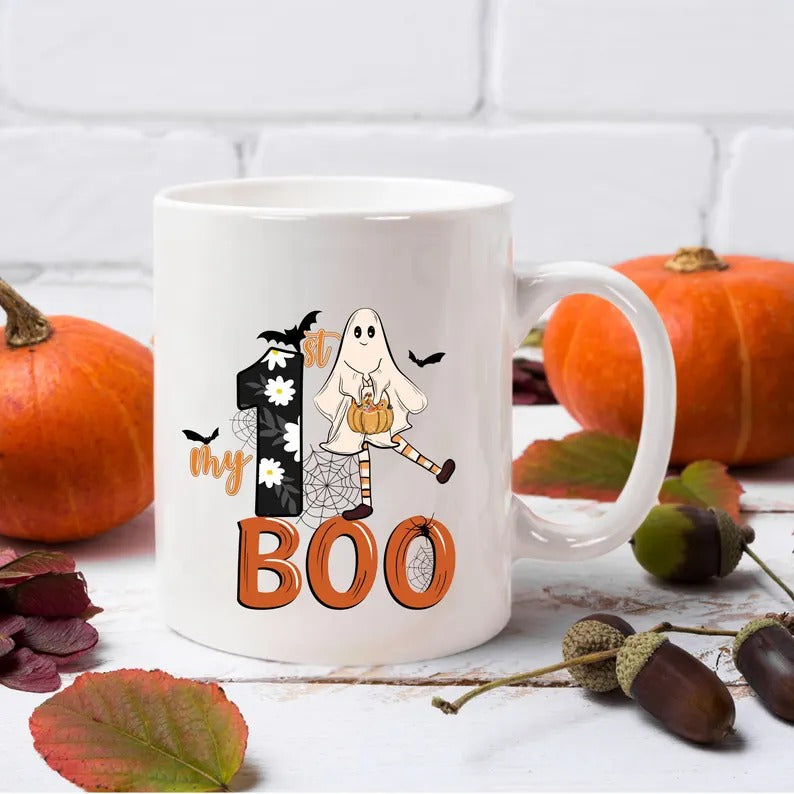 My 1st Halloween Coffee Mugs, Halloween Boo Ghost Printed Mug, Vintage Fall Autumn Ceramic Mug, Fall Tee Cups, Fall Halloween Gifts for Kids