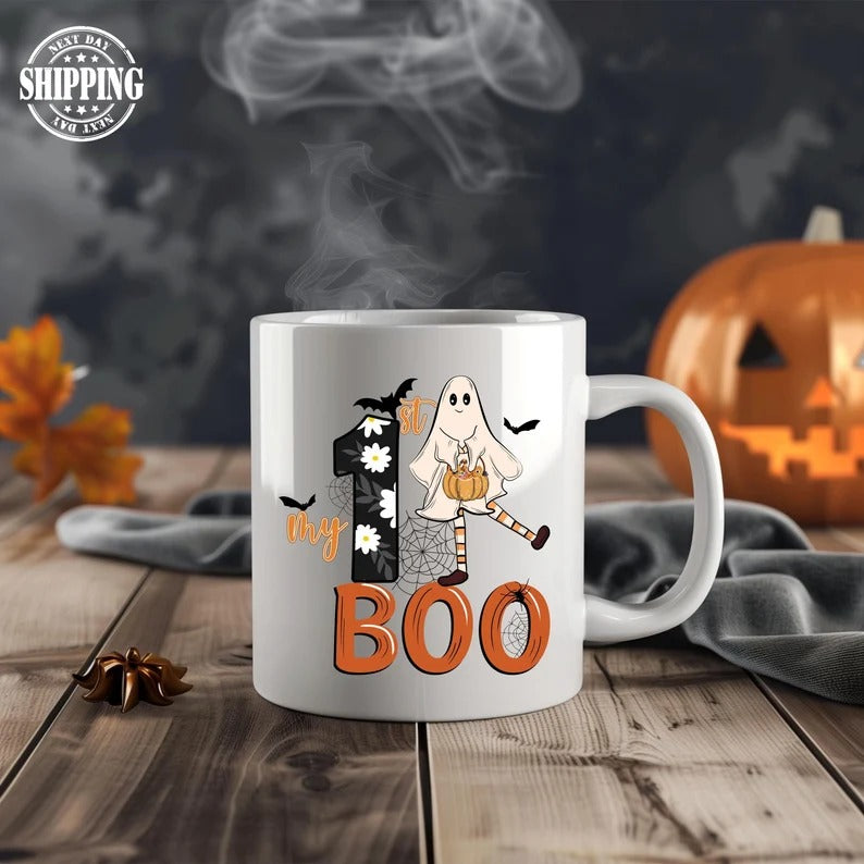 My 1st Halloween Coffee Mugs, Halloween Boo Ghost Printed Mug, Vintage Fall Autumn Ceramic Mug, Fall Tee Cups, Fall Halloween Gifts for Kids