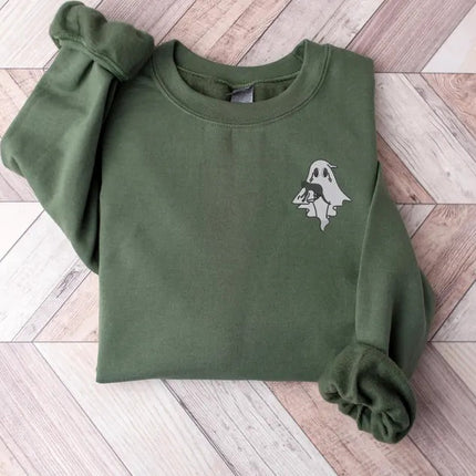 Halloween Ghost Embroidery Jumper, Cute Ghost Monogrammed Sweatshirt, Spooky Season Unisex Comfy Sweater, Halloween Night Party Outfits