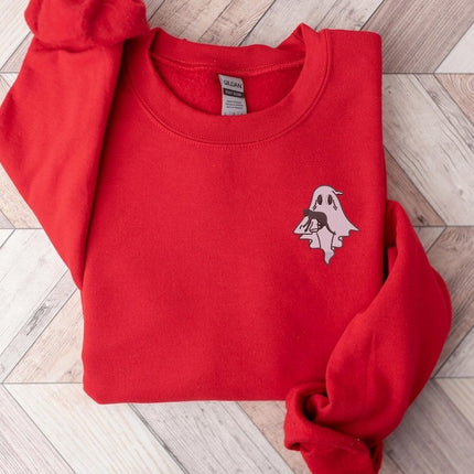 Halloween Ghost Embroidery Jumper, Cute Ghost Monogrammed Sweatshirt, Spooky Season Unisex Comfy Sweater, Halloween Night Party Outfits