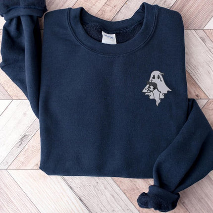 Halloween Ghost Embroidery Jumper, Cute Ghost Monogrammed Sweatshirt, Spooky Season Unisex Comfy Sweater, Halloween Night Party Outfits