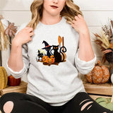 Black Cat Halloween Sweatshirt, Gothic Halloween Cat Printed Sweater, Vintage Fall Ghost Jumper, Spooky Season Tops, Halloween Party Gifts