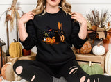 Black Cat Halloween Sweatshirt, Gothic Halloween Cat Printed Sweater, Vintage Fall Ghost Jumper, Spooky Season Tops, Halloween Party Gifts