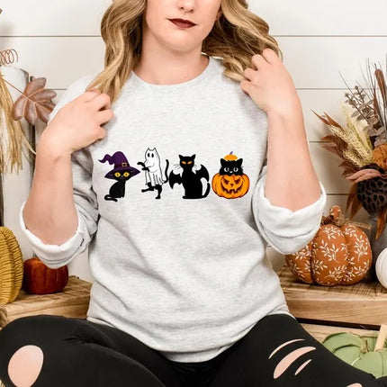Ghost Cats Sweatshirt, Halloween Cat Pumpkin Sweatshirt, Gothic Halloween Black Cat Jumper, Cat Lovers Gift, Vintage Spooky Season Clothing