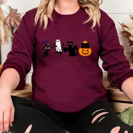 Ghost Cats Sweatshirt, Halloween Cat Pumpkin Sweatshirt, Gothic Halloween Black Cat Jumper, Cat Lovers Gift, Vintage Spooky Season Clothing