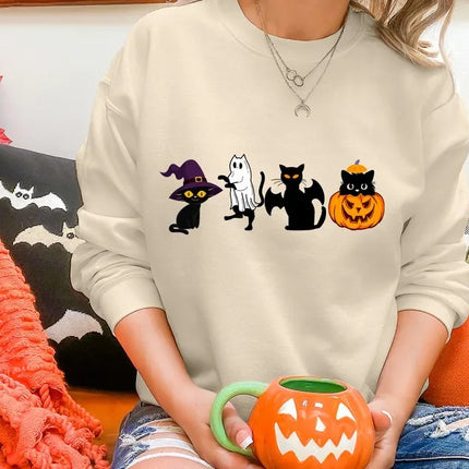Ghost Cats Sweatshirt, Halloween Cat Pumpkin Sweatshirt, Gothic Halloween Black Cat Jumper, Cat Lovers Gift, Vintage Spooky Season Clothing