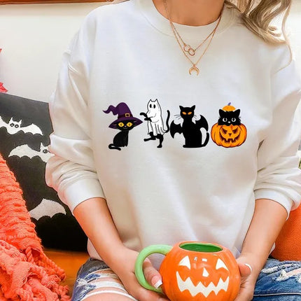 Ghost Cats Sweatshirt, Halloween Cat Pumpkin Sweatshirt, Gothic Halloween Black Cat Jumper, Cat Lovers Gift, Vintage Spooky Season Clothing