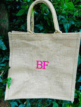 Personalised Jute Tote Bag, Custom Name Bridesmaid Tote Bag, Embroidered Minimalist Shopping Bag, Hen Do Gift for Her, Bridesmaid Party Gift