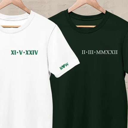 Embroidered Roman Numeral Matching Shirt, Custom Wedding Date Couple Shirts, Personalised Initials Shirt, 1st Anniversary Tops, Gift for Him