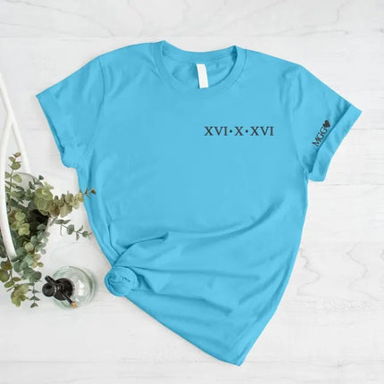 Embroidered Roman Numeral Matching Shirt, Custom Wedding Date Couple Shirts, Personalised Initials Shirt, 1st Anniversary Tops, Gift for Him