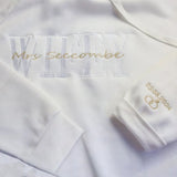 Custom Wifey Hubby Hoodies, Embroidered Name Wedding Hoody, Personalized Anniversary Date Mr and Mrs Matching Jumpers, Couple Memorial Gifts