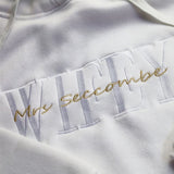 Custom Wifey Hubby Hoodies, Embroidered Name Wedding Hoody, Personalized Anniversary Date Mr and Mrs Matching Jumpers, Couple Memorial Gifts