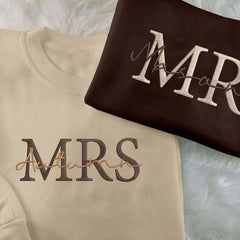 Embroidered Mr & Mrs Sweater, Personalised Wifey/Hubby Name Crewneck Sweatshirt, Custom Special Date on Sleeve Jumper, Wedding Day Gifts