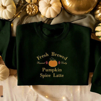 Pumpkin Spice Latte Sweatshirt, Halloween Pumpkin Embroidered Sweater, Vintage Autumn Fall Matching Jumper, Comfy Halloween Adults Outfits