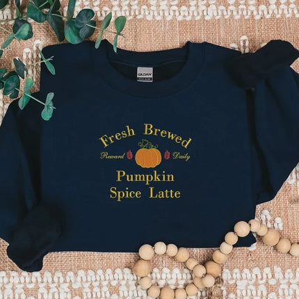 Pumpkin Spice Latte Sweatshirt, Halloween Pumpkin Embroidered Sweater, Vintage Autumn Fall Matching Jumper, Comfy Halloween Adults Outfits