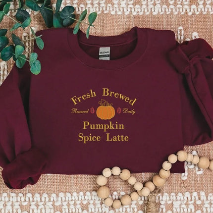 Pumpkin Spice Latte Sweatshirt, Halloween Pumpkin Embroidered Sweater, Vintage Autumn Fall Matching Jumper, Comfy Halloween Adults Outfits