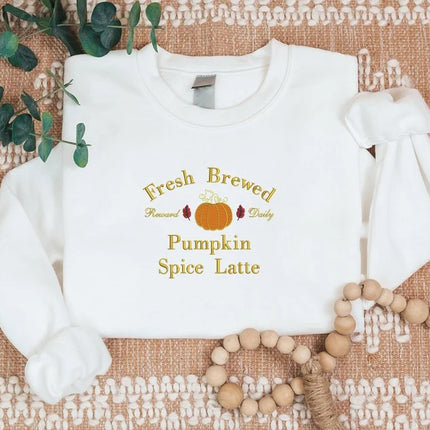 Pumpkin Spice Latte Sweatshirt, Halloween Pumpkin Embroidered Sweater, Vintage Autumn Fall Matching Jumper, Comfy Halloween Adults Outfits