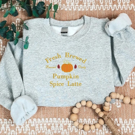 Pumpkin Spice Latte Sweatshirt, Halloween Pumpkin Embroidered Sweater, Vintage Autumn Fall Matching Jumper, Comfy Halloween Adults Outfits