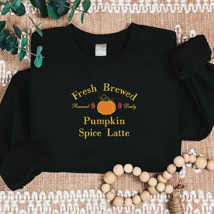Pumpkin Spice Latte Sweatshirt, Halloween Pumpkin Embroidered Sweater, Vintage Autumn Fall Matching Jumper, Comfy Halloween Adults Outfits