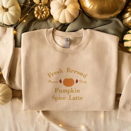 Pumpkin Spice Latte Sweatshirt, Halloween Pumpkin Embroidered Sweater, Vintage Autumn Fall Matching Jumper, Comfy Halloween Adults Outfits