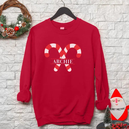 Custom Candy Canes Christmas Sweatshirt, Personlaised Name Xmas Sweatshirt, Couple Matching Xmas Printed Jumper, Christmas Party Clothing