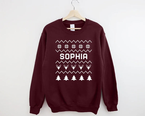 Personalised Christmas Sweatshirt, Custom Name Printed Xmas Jumper, Christmas Couple Matching Sweater, Xmas Party Adults Top, Christmas Gift.