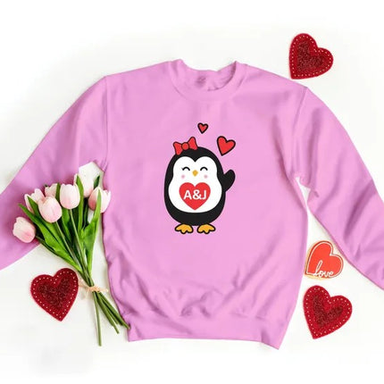 Cute Penguin Christmas Sweatshirt, Personalised Couple Initials Xmas Sweater, Christmas Animal Matching Jumper, Xmas Penguin Lovers Gifts