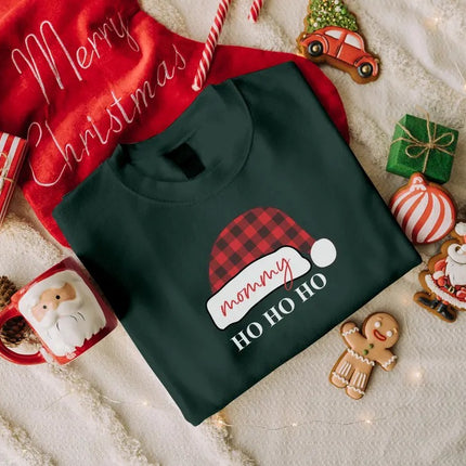 Christmas Santa Hat Sweatshirt, Custom Name Ho Ho Ho Xmas Jumper, Christmas Family Matching Sweatshirt, Personalised Xmas Eve Clothing