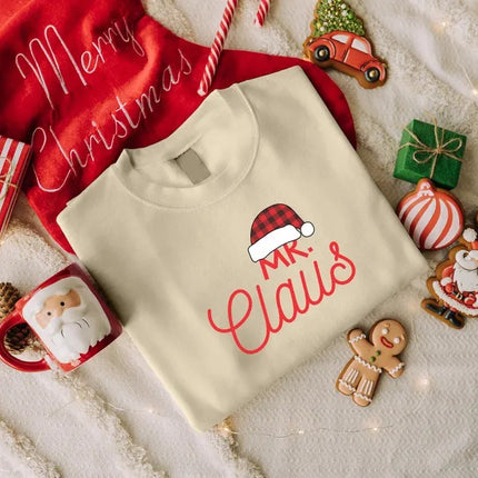 Mr. & Mrs. Clause Santa Sweatshirt, Christmas Couple Matching Printed Sweater, Personalised Husband Wife Xmas Jumper, Christmas Eve Outfits