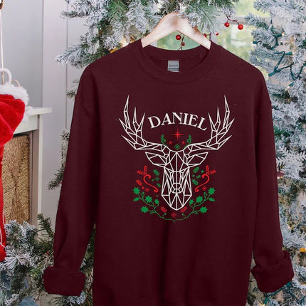 Custom Name Christmas Sweatshirt, Xmas Reindeer Printed Sweatshirt, Christmas Holidays Couple Matching Jumper, Xmas Eve Gifts for Husband
